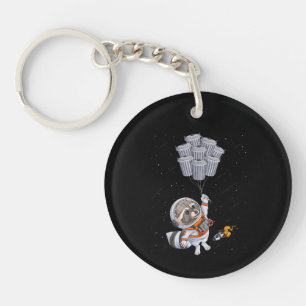 Porte-clefs Astronaute animal drôle Raton laveur Lune poubelle