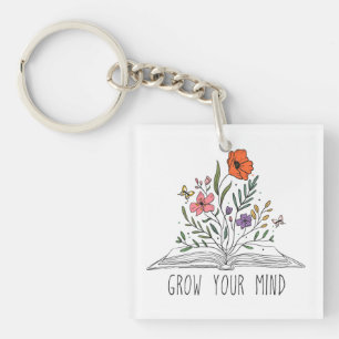 Porte-clefs Augmentez votre esprit Boho Fleur sauvage et livre