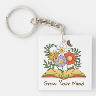 Porte-clefs Augmentez votre esprit Livre Floral Vintage Lectur