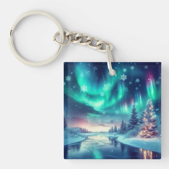 Porte-clefs aurora borealis/Noël/hiver (Devant)