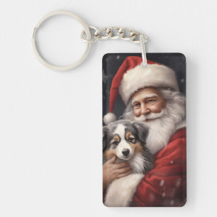 Porte-clefs Australian Shepherd avec le Père Noël Noël
