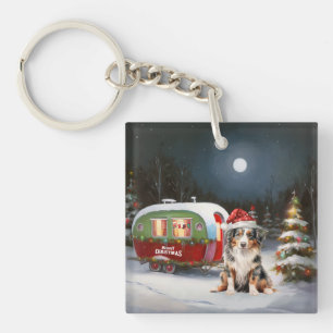 Porte-clefs Australian Shepherd Caravan Christmas Adventure