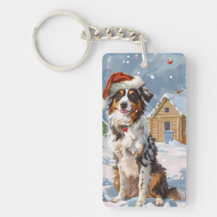 Porte-clefs Australian Shepherd Merveilleux Noël Hiver