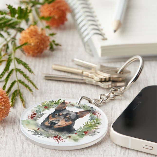 Porte-clefs Australie Kelpie Noël Wreath Festive Pup (Devant droit)