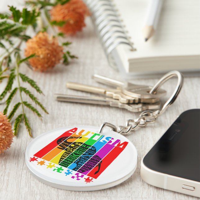 Porte-clefs Autisme Eléphant Cute Awareness (Devant Droit)