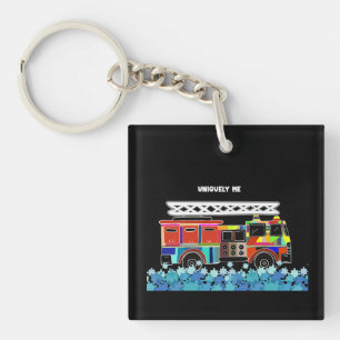 Porte-clefs Autisme Pièces de puzzle Firetruck