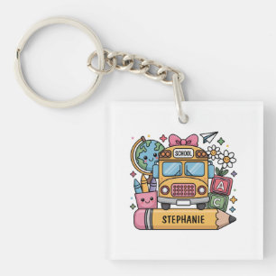 Porte-clefs Autobus de retour à l'école personnalisés - Person