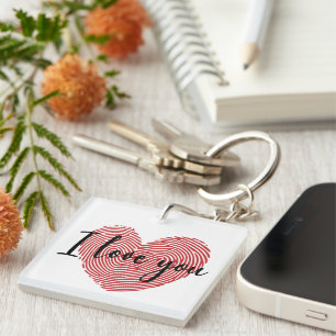Porte-clefs Autocollant de cœur d'empreinte digitale romantiqu