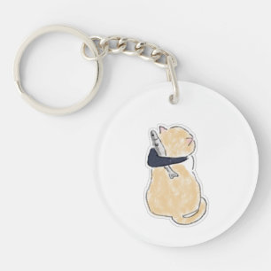 Porte-clefs Autocollant vinyle de chat mignon aquarelle tenant