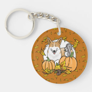 Porte-clefs Automne Pembroke Welsh Corgi (rouge 1) Citrouille 