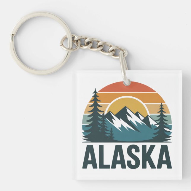 Porte-clefs Aventure au coucher du soleil rétro en Alaska  (Devant)