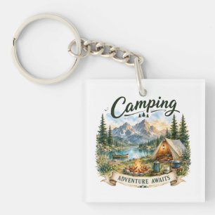 Porte-clefs Aventure de camping au lac de montagne sauvage 