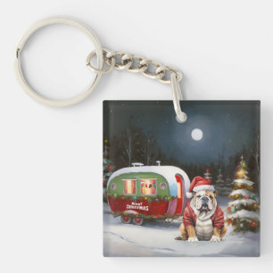 Porte-clefs Aventure de Noël de la caravane Bulldog d'hiver