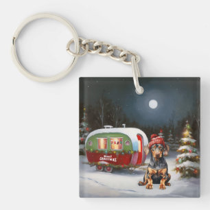 Porte-clefs Aventure de Noël de la caravane Doberman d'hiver 