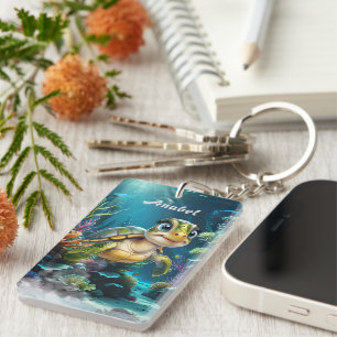 Porte-clefs Aventures sous-marines avec la tortue joyeuse.