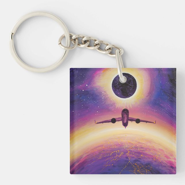 Porte-clefs Avion en ville de vol et éclipse (Devant)