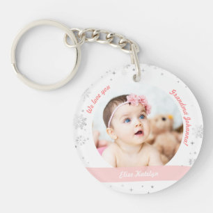 Porte-clefs Baby Girl Boy Twins 2 Photos Noms Grand-mère Neige