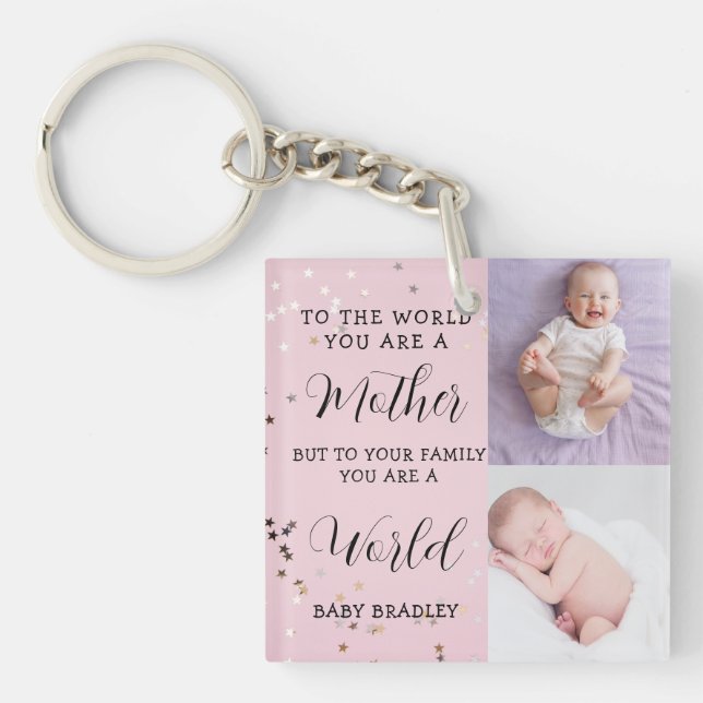 Porte-clefs Baby girl First Year Photo Collage Keepsake pink  (Devant)