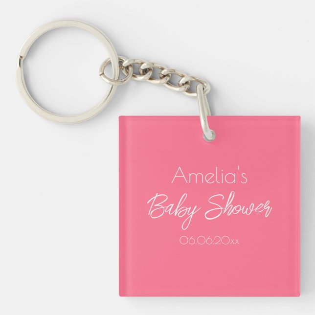 Porte-clefs Baby Shower Personnalisé Rose Élégant (Devant)