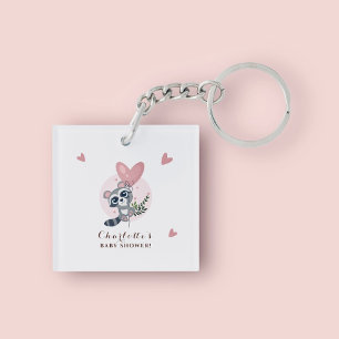 Porte-clefs Baby shower Raccoon rose mignon minimaliste
