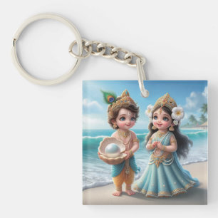 Porte-clefs Baby Shree Krishna & Radha avec Diamond Divine