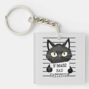 Porte-clefs Bad Cattitude - Mugshot de chat noir