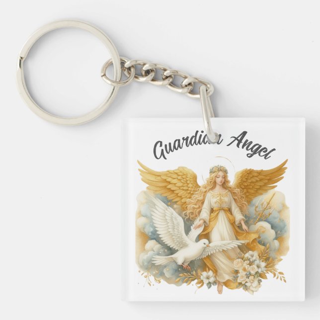 Porte-clefs badge Ange Gardien Doré (Devant)