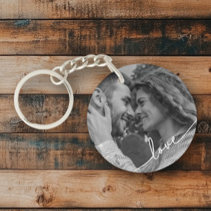 Porte-clefs Bague à clé photo simple noir blanc Script Couple