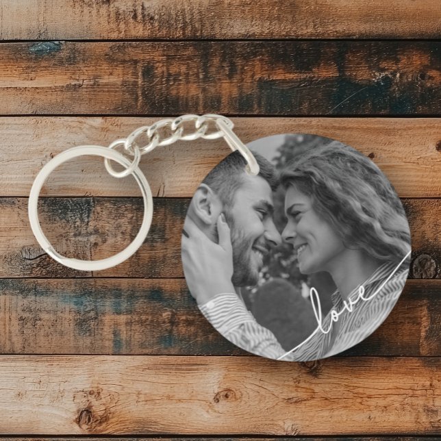 Porte-clefs Bague à clé photo simple noir blanc Script Couple (Créateur téléchargé)