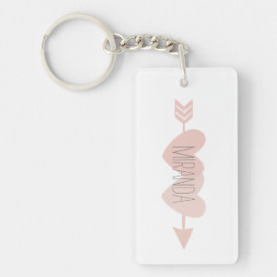 Porte-clefs Bague à touches deux coeurs (blanc)
