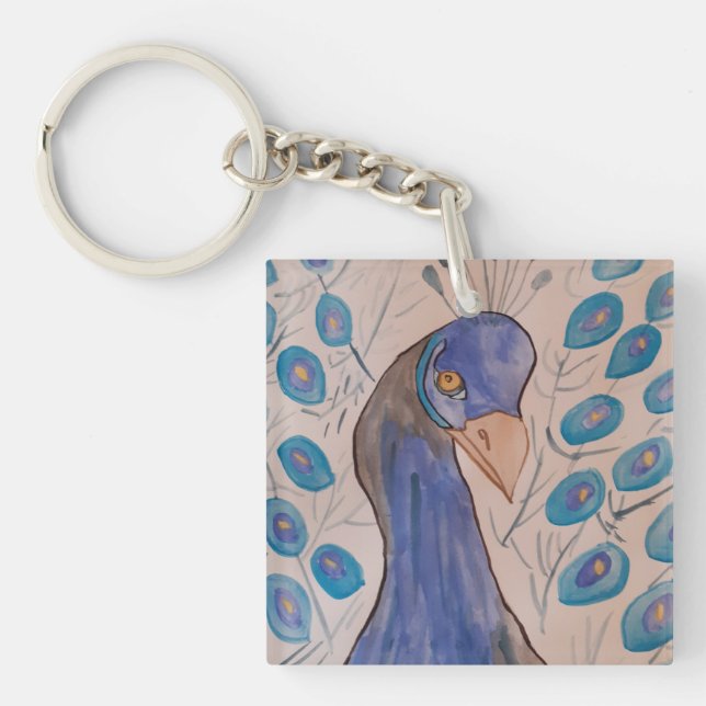 Porte-clefs Bague de clé acrylique bleu Peacock (Devant)