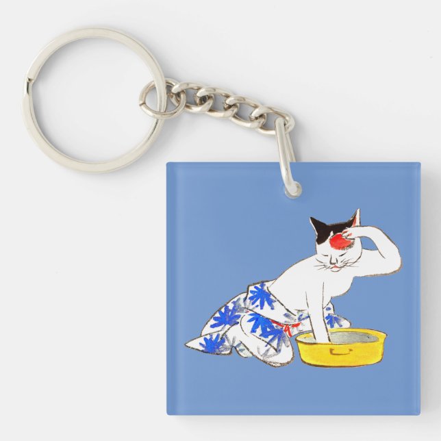 Porte-clefs Bain de chat japonais humoristique I (Devant)