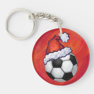 Porte-clefs Bal de football de Santa Hat en rouge