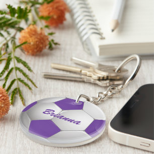 Porte-clefs Bal de Football Personnalisable violet et blanc