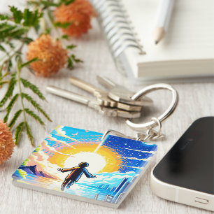 Porte-clefs Balance des mondes - Futuriste Pixel Art Tech