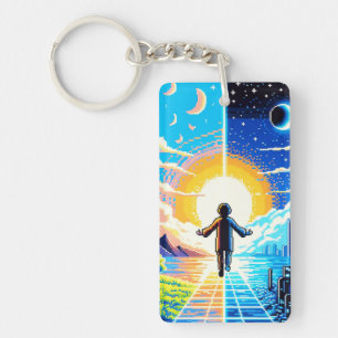 Porte-clefs Balance des mondes - Futuriste Pixel Art Tech