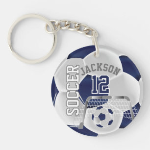 Porte-clefs Balle de football ⚽ bleu marine et blanc