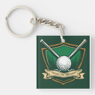 Porte-clefs Balle de golf et clubs avec symbole de bouclier