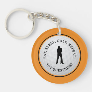 Porte-clefs Balle de golf golfeur moderne monogramme orange no