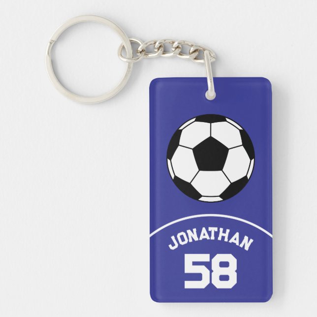 Porte-clefs Balle de soccer avec nom et numéro Jersey bleu (Devant)