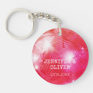 Porte-clefs Balle Retro Rose Orange Disco Ball Photo Wedding F