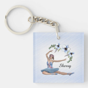 Porte-clefs Ballerine en Bleu Nom Personnel