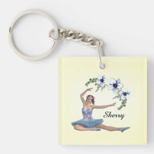Porte-clefs Ballerine en bleu Nom personnel Jaune
