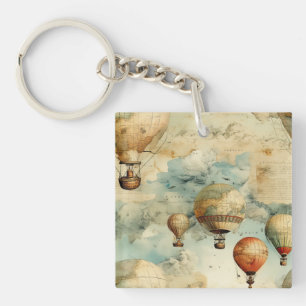 Porte-clefs Balloon vintage à air chaud dans un paysage serein