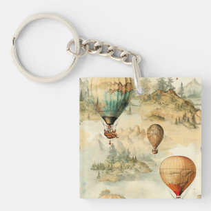 Porte-clefs Balloon vintage à air chaud dans un paysage serein