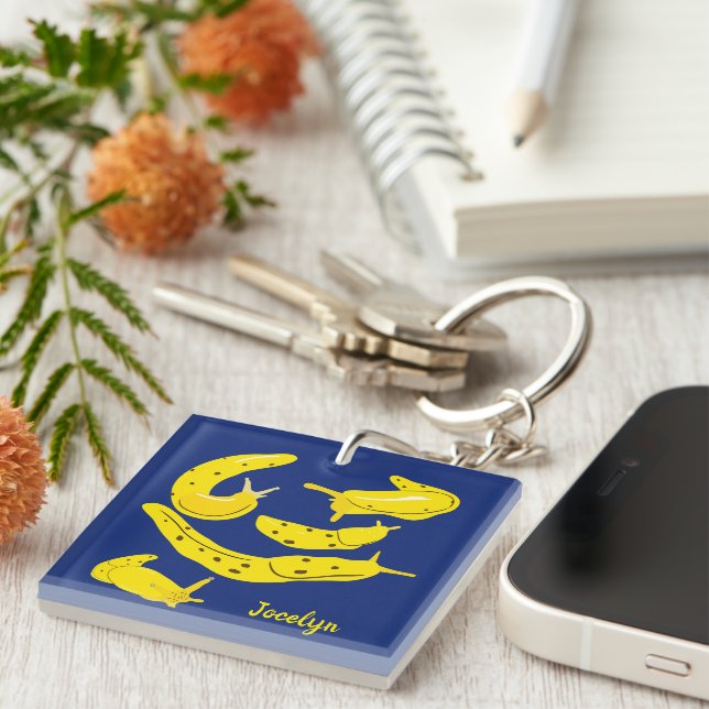 Porte-clefs Banana Slugs Jaune et Bleu Personnalisé (Devant Droit)