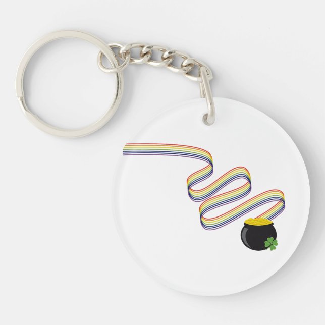 Porte-clefs Bandes arc-en-ciel ondulées menant au pot d'or (Devant)
