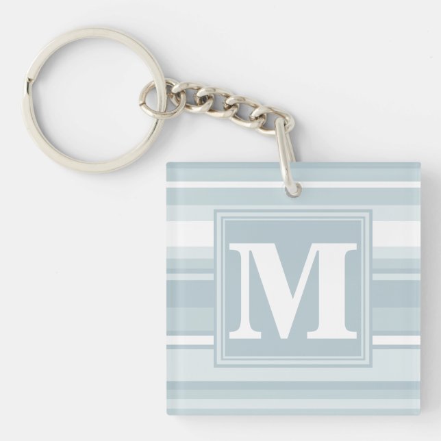 Porte-clefs Bandes bleu glace monogramme (Devant)