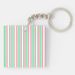 Porte-clefs Bandes de bonbons vert, rose et blanc à la menthe