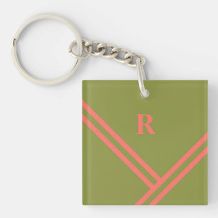 Porte-clefs Bandes de corail vert Couleurs tendance Monogramme